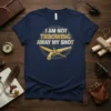 T-shirt with "I Am Not Throwing Away My Shot" quote and vintage pistol graphic in circular design