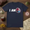 Navy t-shirt with "I Am Paraguayan" text and a map of Paraguay graphic, featuring national colors and symbols