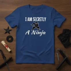 I Am Secretly A Ninja T-Shirt featuring a graphic of a ninja in action with white text on a blue