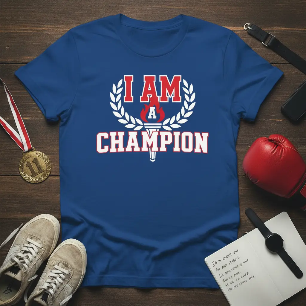 I Am a Champion Motivational Sports T-Shirt Victory Quote