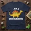 I Am A Stegosaurus t-shirt design with a cute yellow stegosaurus graphic and white text