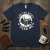 I Am The Night Fear Me T-Shirt with a cartoon bat graphic and spooky font, perfect for Halloween enthusiasts