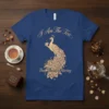 I Am The Tea That You Are Having quote with a peacock holding a teacup on a blue t-shirt