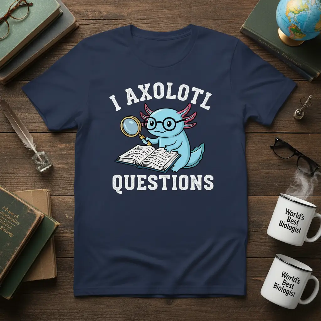 I Axolotl Questions funny science pun design with a cute axolotl and magnifying glass