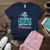 I became a nurse instead of Princess text with stethoscope and crown graphic on navy blue t-shirt