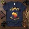 I Bless The Rains Down In Africa text with a colorful map of Africa graphic and rain illustration on a