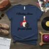 T-shirt with "I Bowling Stones Greatest Splits" text and bowling pin with scarf graphic