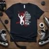 I Can Do All Things Through Christ hockey t-shirt with a kneeling player graphic and cross