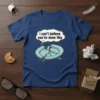 T-shirt with "i can't believe you've done this" text in a speech bubble above a broken plate graphic