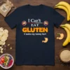 T-shirt with "I Can't EAT GLUTEN it makes my tummy hurt" text and cute stomach graphics