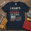 I Can't I Have Plans In The quote with garage graphic on navy blue t-shirt, perfect for car mechanics