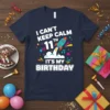 I Can't Keep Calm 11th Birthday T-Shirt with rocket graphic and festive elements, perfect for an eleven-year-old's celebration