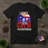 I Can't Keep Calm I'm Puertorican text with Puerto Rican flag graphic and hibiscus flowers on a black t-shirt