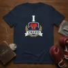 Navy blue t-shirt featuring "I CREED" design with boxing gloves, heart, and laurel wreath graphic