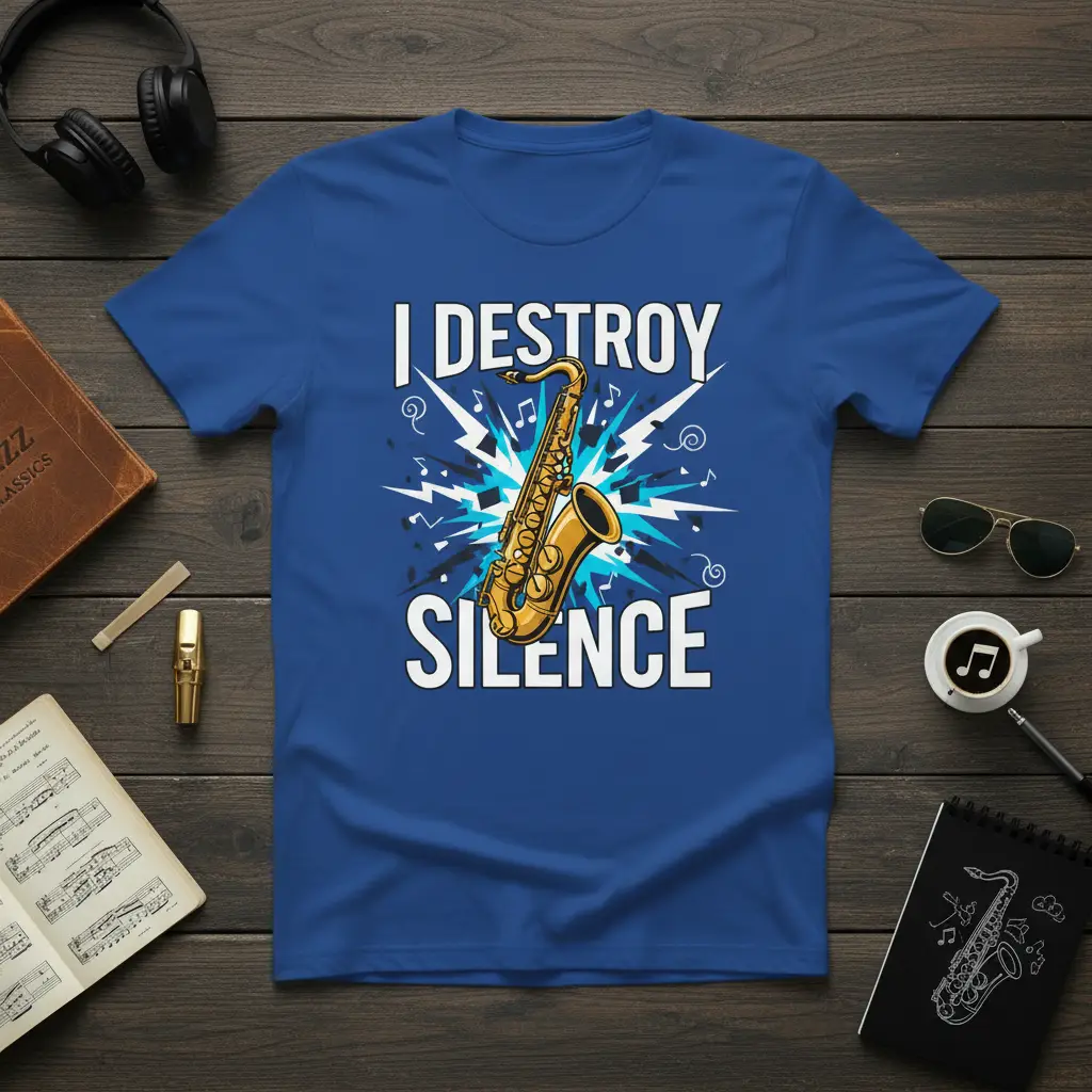 I Destroy Silence Saxophone Player T-Shirt Funny Music Gift