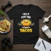 Funny "I Do It For The Tacos" t-shirt featuring a cartoon taco lifting weights