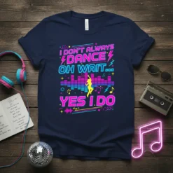 I DON'T ALWAYS DANCE OH WAIT... YES I DO text design with retro equalizer and dancing silhouette