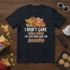 T-shirt with "I DON'T CARE who wins I'M JUST HERE FOR THE snacks" text and a graphic of various snacks