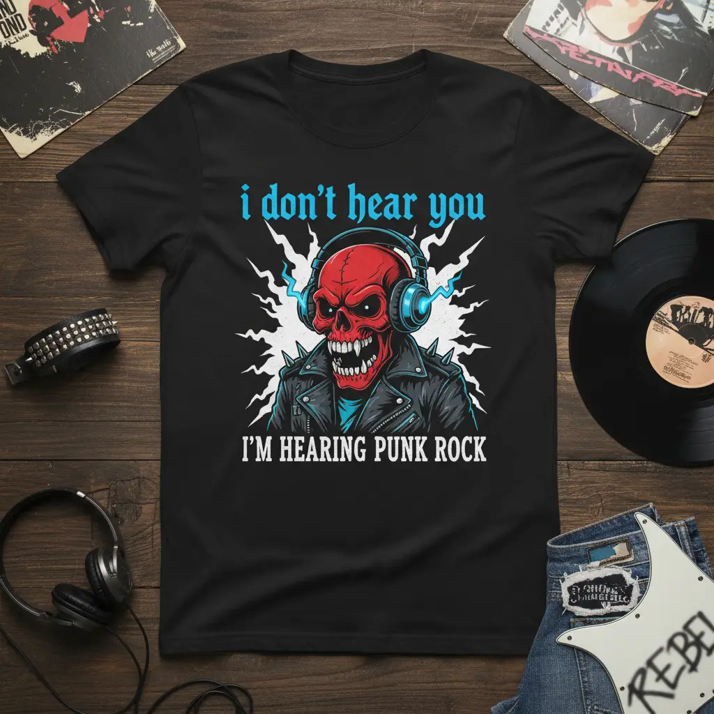 I Don’t Hear You I’m Hearing Punk Rock Skull T-Shirt