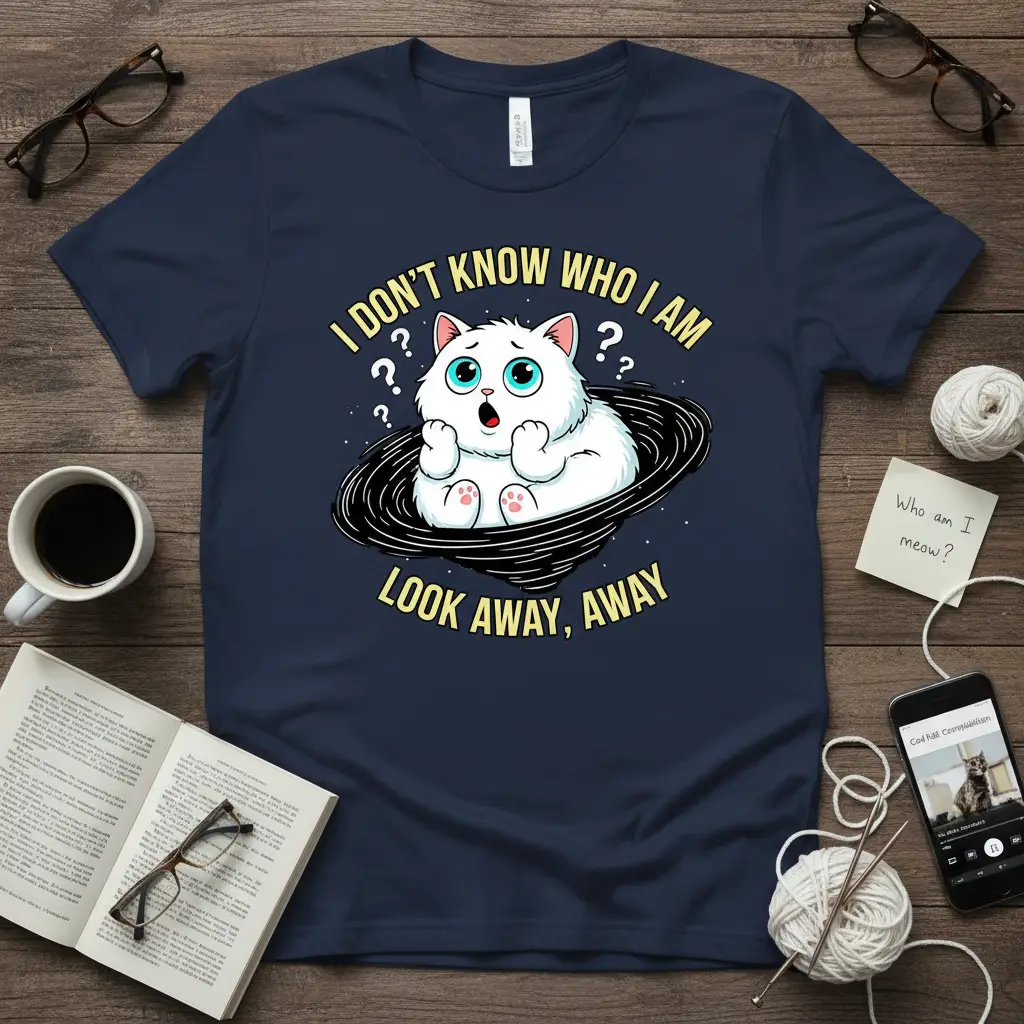 I Don’t Know Who I Am Look Away Tee Funny Cat Shirt