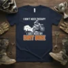 I DON'T NEED THERAPY I JUST NEED MY DIRT BIKE text with a motocross rider graphic on a navy t-shirt