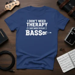 I DON'T NEED THERAPY I JUST NEED TO PLAY BASS text design with a bass guitar graphic