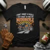 Black t-shirt with "I Don't Want a Pickle I Just Want to Ride My Motorcycle" text and orange motorcycle graphic