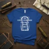 T-shirt with white text "I envy everyone you have never met" in a decorative keyhole design