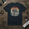 Navy t-shirt with "I Fool Around With Models" text and a vintage train graphic, designed for model train hobbyists