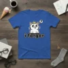 White cat wearing a yellow hat with a question mark bubble, text reads "i forgor" on a blue t-shirt