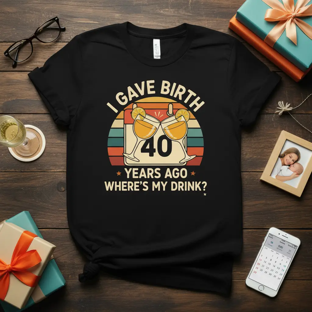 I Gave Birth 40 Years Ago Where’s My Drink T-Shirt