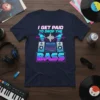 I Get Paid To Drop The Bass text with DJ equipment graphic on a navy t-shirt