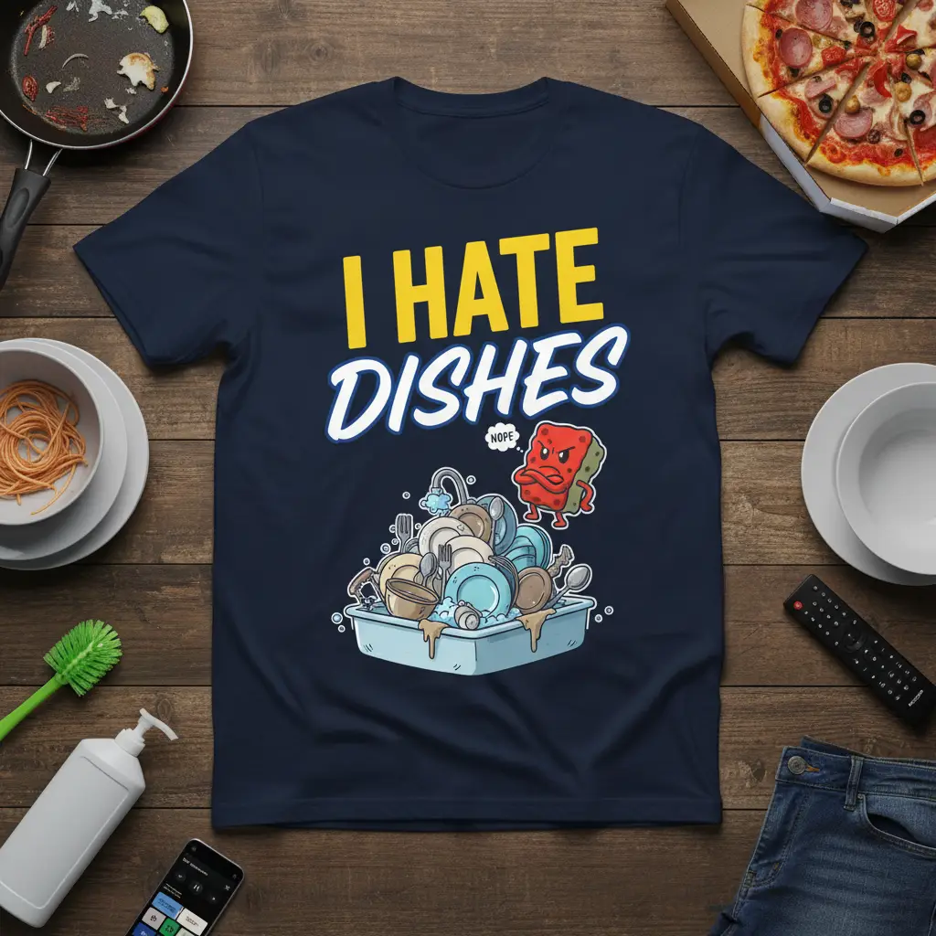 I Hate Dishes T-Shirt Funny Chore Gift for Lazy People