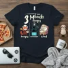 T-shirt design with text "I have 3 Moods hungry unavailable tired" featuring red panda, black cat, and sloth graphics in