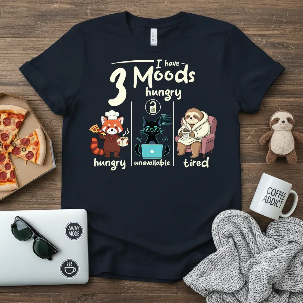 I Have 3 Moods Hungry Unavailable Tired Funny T-Shirt