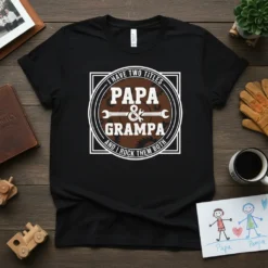 I Have Two Titles Papa & Grampa t-shirt design with gears, wrenches, and bold typography