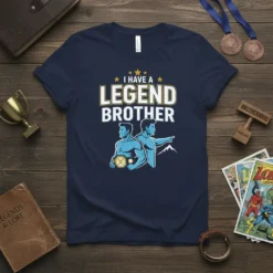 T-shirt with text "I HAVE A LEGEND BROTHER" featuring two muscular male figures, one holding a championship belt