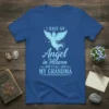 I Have An Angel in Heaven And I Call Her My Grandma t-shirt with a blue angel graphic and text
