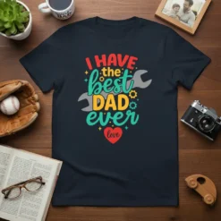 T-shirt with "I HAVE the best DAD ever love" text and wrench graphic, designed for Father's Day