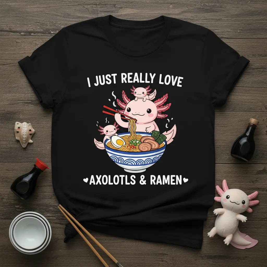 I Just Really Love Axolotls & Ramen T-Shirt Foodie Gift