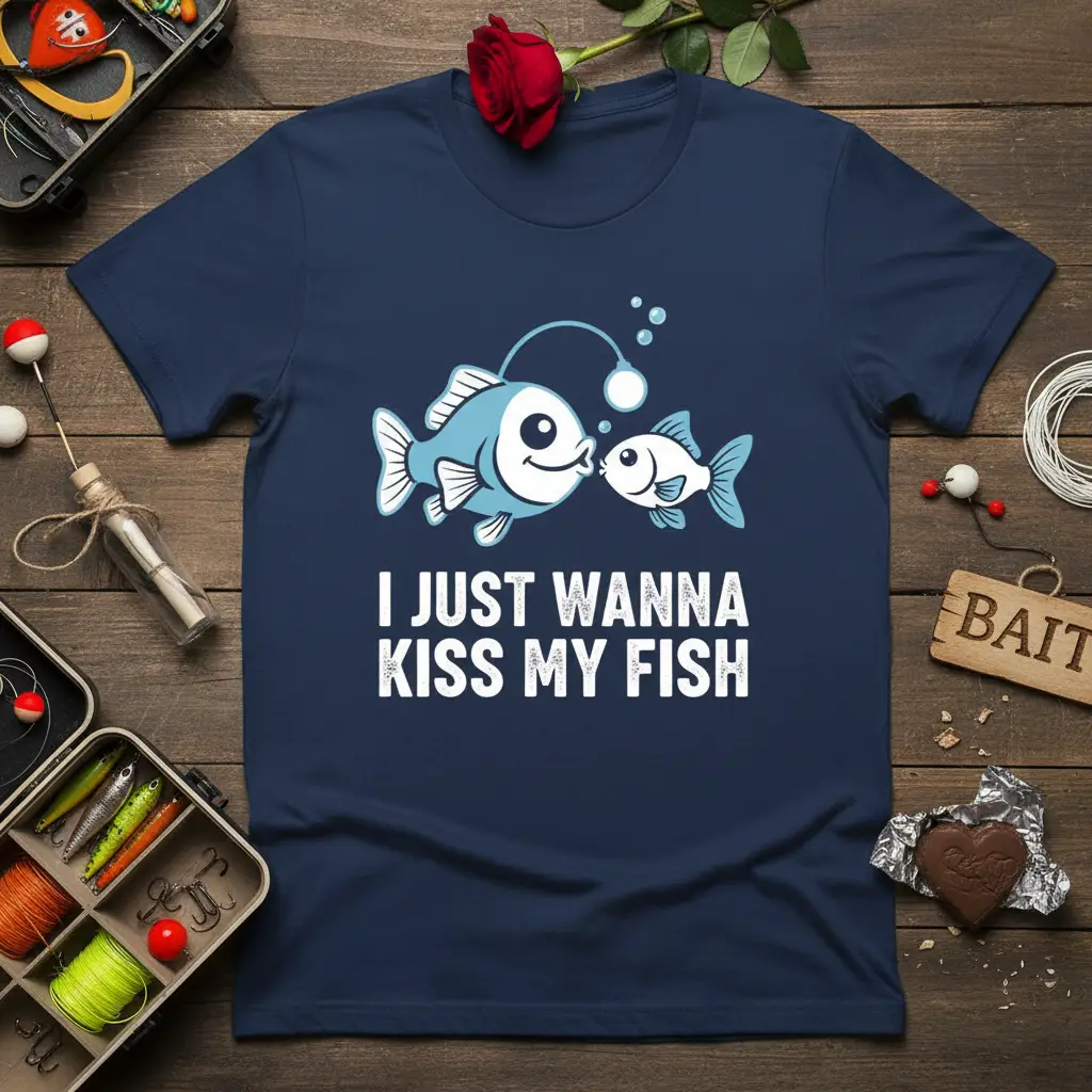 I Just Wanna Kiss My Fish Funny Angler T-Shirt Gift