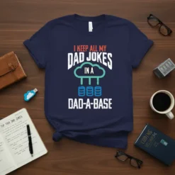 I Keep All My Dad Jokes in a Dad-A-Base funny quote t-shirt with cloud and database graphics