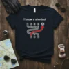 T-shirt design with text "I know a shortcut" above a manual car gear shift pattern graphic with a shortcut path