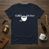 I LIKE His Beard graphic t-shirt design with a white beard illustration and heart accents