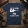 I Like My Guitars And Maybe 3 People text with electric guitar graphic on navy t-shirt