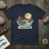 I Like Otters t-shirt featuring a cute cartoon otter floating in water holding a shell