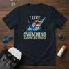 I Like Swimming & Maybe Like 3 People t-shirt featuring a swimmer with an American flag cap and goggles in