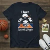 I love Basketball & Puppies t-shirt design featuring cartoon puppies playing basketball and a basketball hoop