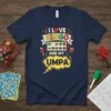 I Love Bingo And My Umpa text design with bingo card graphic on navy t-shirt