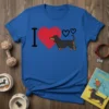 Blue t-shirt with "I Love Dachshunds" text and graphic of a black and tan dachshund